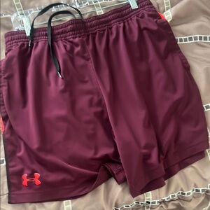 Under Armour Red Athletic Shorts Relaxed Fit Moisture-Wicking